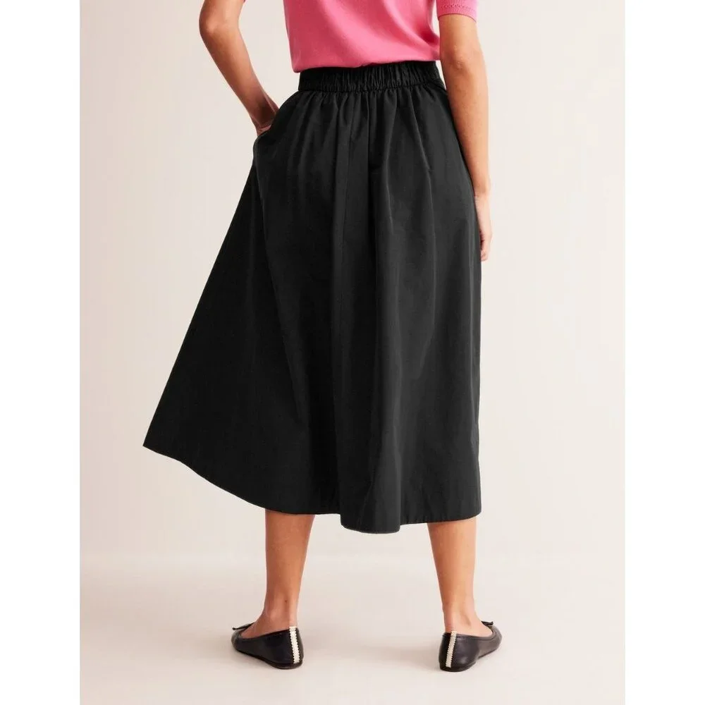 Boden Isabella Taffeta Midi Black Full Pull On Skirt Size 8 M R A-line Womens
